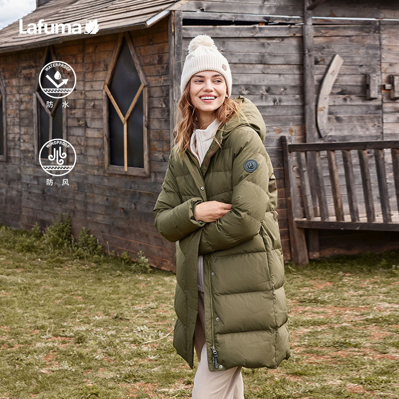 LAFUMA乐飞叶户外防水防风中长连帽大鹅绒保暖羽绒服女美拉德