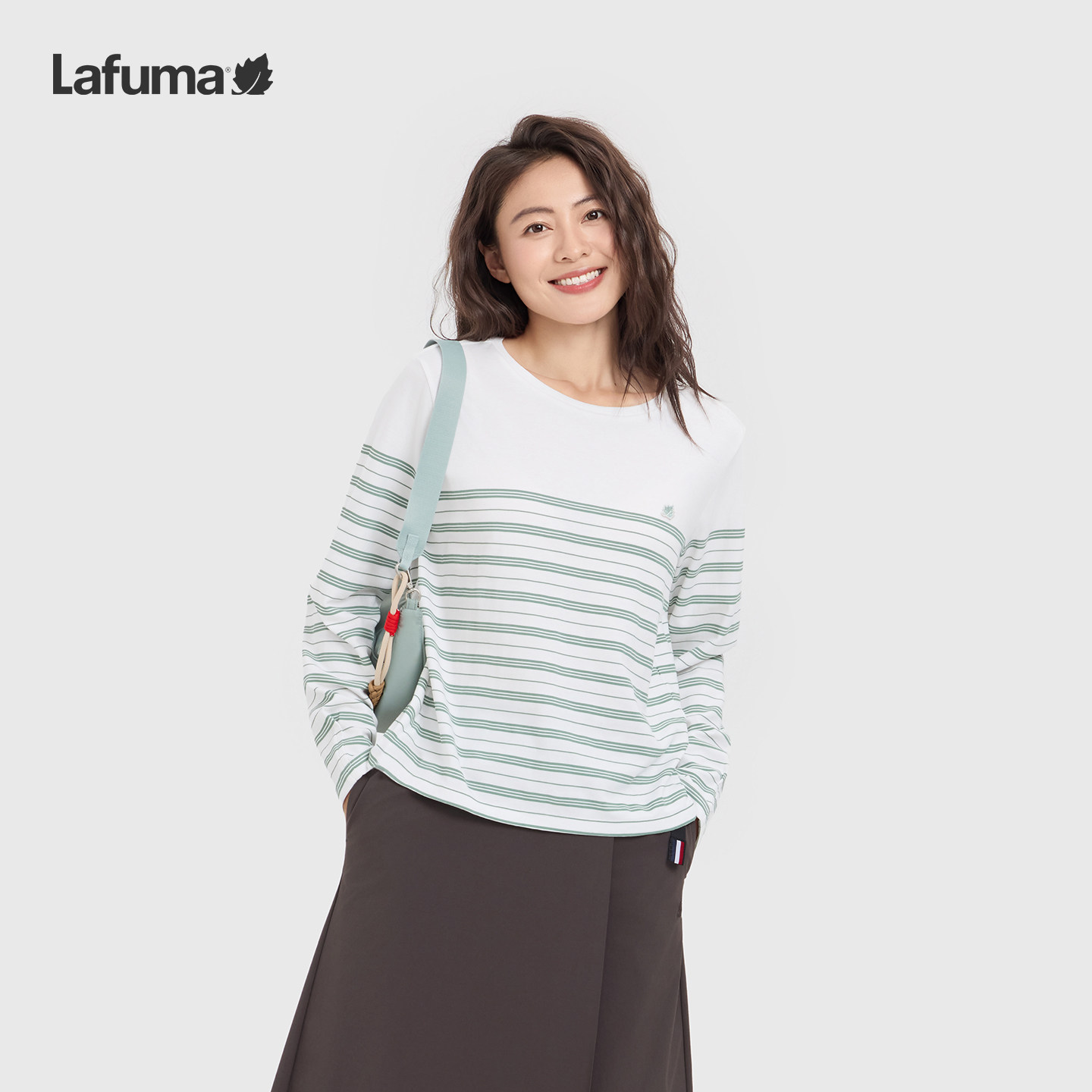 LAFUMA乐飞叶户外女士条纹长袖T恤水柔棉圆领慵懒风休闲上衣,淘宝优惠券,粉丝福利购,淘宝优惠卷