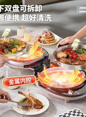 利仁小钢人不锈钢电饼铛钛钢0涂层家用可拆洗双面加热煎饼烙饼锅