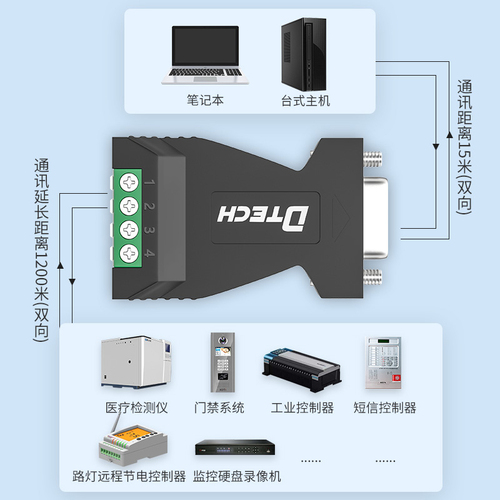 帝特RS232转RS485转换器工业级无源双向232转485串口协议模块r232转r485控制器通讯插头端子无隔离非有源接头