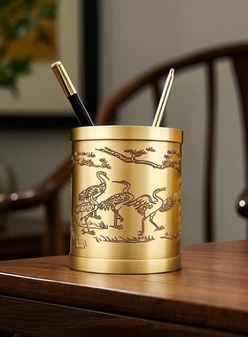 黄铜实心笔筒摆件中国风