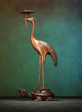 德祥缘紫铜灵芝龟鹤摆件