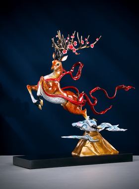 彩铜一路青云梅花鹿装饰摆件客厅书房办公室工艺品氛围感艺术品