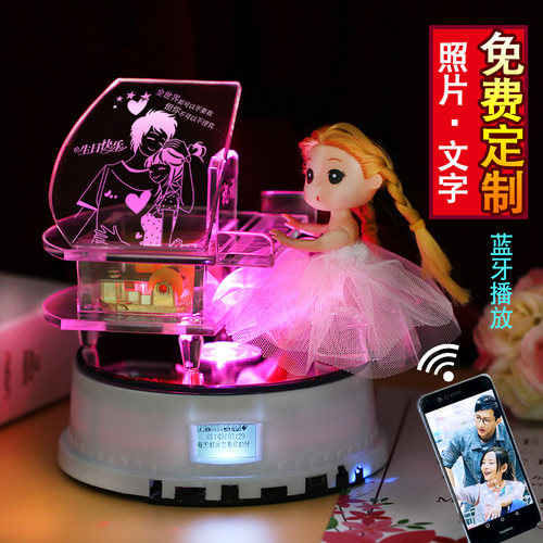 七夕情人节礼物创意照片定制水晶钢琴音乐盒生日送老婆女友发光 - 图2