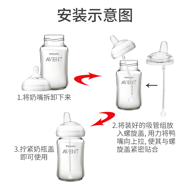 适配飞利浦新安怡奶瓶吸管配件婴儿喝水奶嘴学饮杯宽口径通用手把