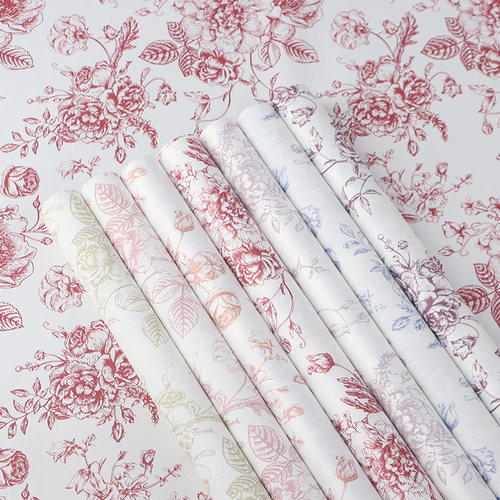 午后红茶欧式花束印花牛皮纸网红复古印花艺术包花纸花店资材包装 - 图1