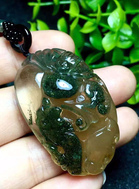天然水晶绿幽灵蝙蝠鱼吊坠聚宝盆年年有鱼挂坠天然色翠绿色无红皮