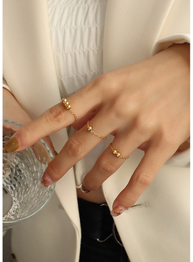 ins极简风希腊幸运小钢珠戒指尾戒钛钢18k金饰品个性食指戒