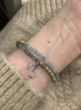 新中式木纹珠拼接手串天然石手链女轻奢小众精致新款手饰女士礼物