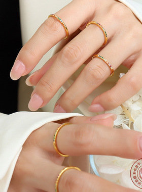 细致简约多种彩锆满天星细圈戒指叠戴指环跨境热销不掉色小众手饰