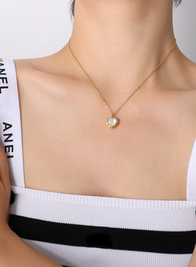 田园风白海贝爱心桃心项链 送女友闺蜜节日礼物百搭颈链饰品