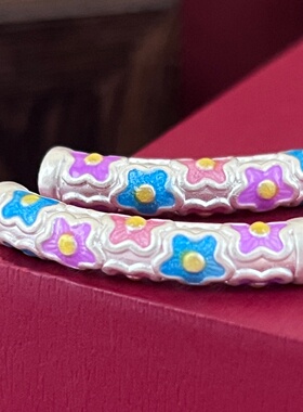 999足银珐琅桃花弯管散珠