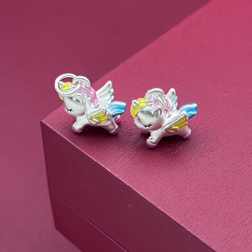 足银999银饰挂坠生肖马梦幻马珐琅彩胶3D挂件DIY配饰纯银DIY手串 - 图2