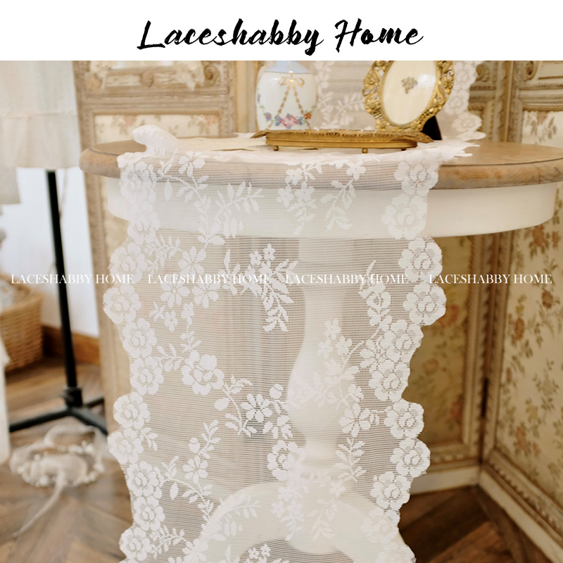 LACESHABBY新款法式浪漫复古碎花白色蕾丝餐桌旗桌布盖巾 - 图0