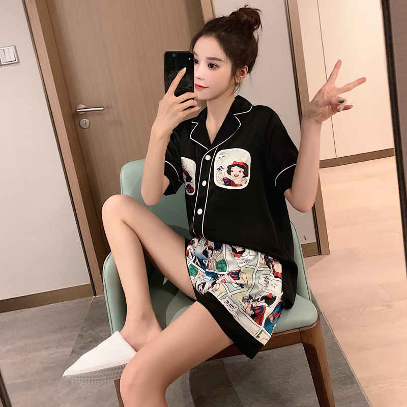 PINKdackeb正品睡衣家居服白雪公主睡衣女夏季冰丝薄短袖卡通可爱ins网红同款家居服两件套1