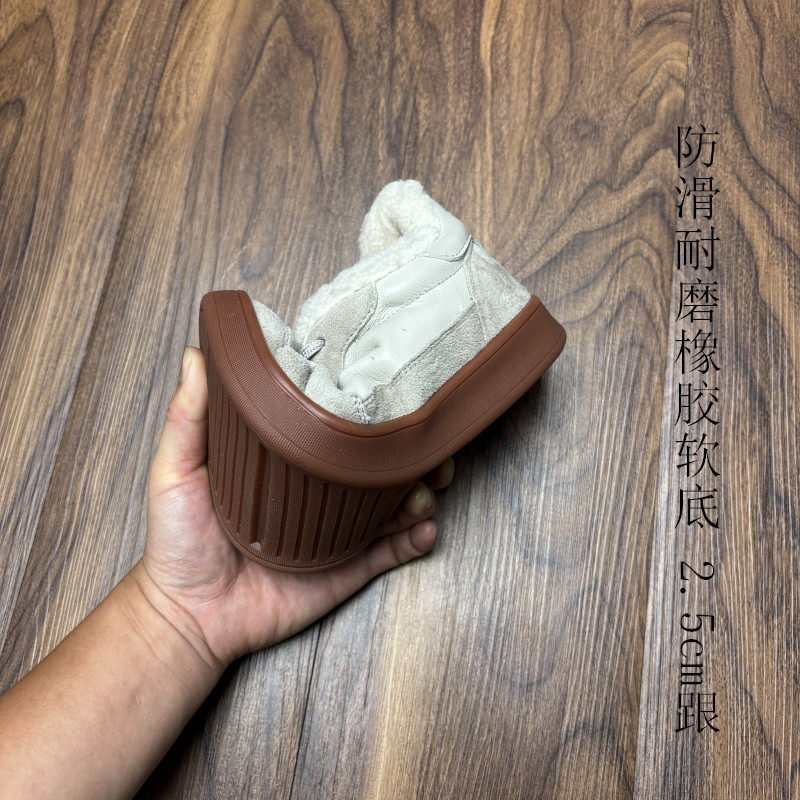 外贸牛皮情侣款加绒德训鞋女款秋冬休闲羊毛板鞋保暖厚底软底防滑,淘宝优惠券,粉丝福利购,淘宝优惠卷