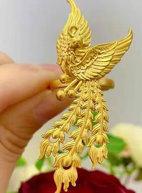 古法新年好运花边婚嫁凤凰戒指