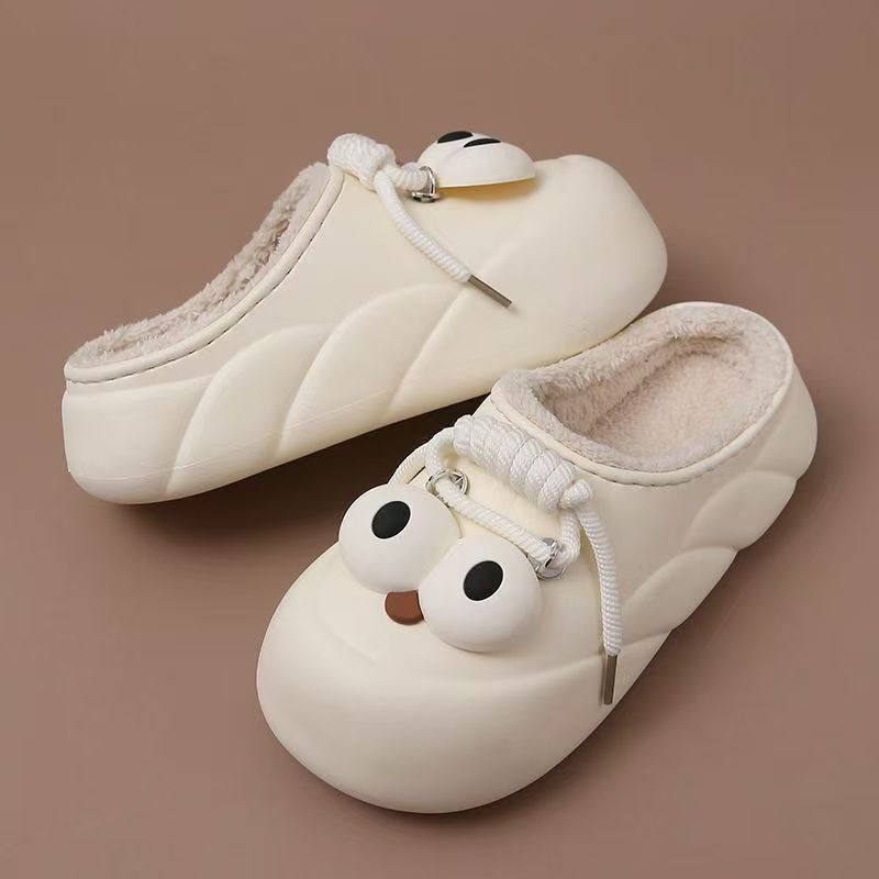 卡通大眼棉拖鞋女款秋冬季新款防水包跟厚底保暖家用外穿情侣棉鞋,淘宝优惠券,粉丝福利购,淘宝优惠卷