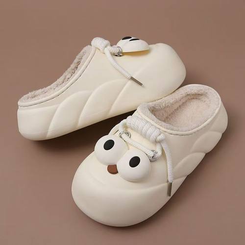 卡通大眼棉拖鞋女款秋冬季新款防水包跟厚底保暖家用外穿情侣棉鞋 - 图3