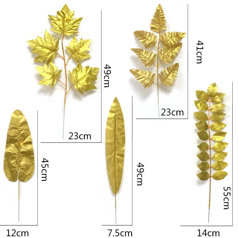 金叶子仿真花金色装饰散尾奎龟背叶婚庆仿真树叶单片葵叶假叶子 - 图2