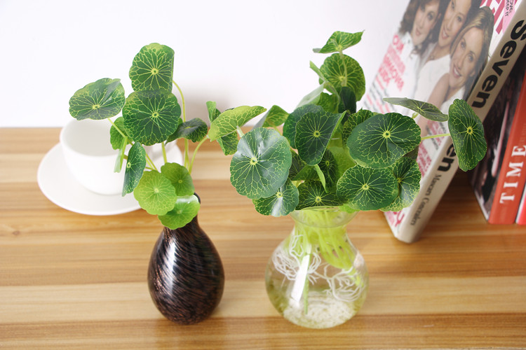 仿真小荷叶铜钱草仿真花绿色植物装饰玻璃陶瓷花瓶花插结婚礼物 - 图2