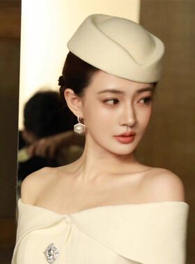 赫本风黑色新娘小礼帽写真走秀潮
