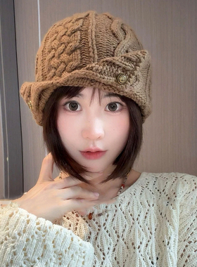 韩代秋冬护耳针织帽子女复古文艺
