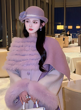 山茶花千金风紫色羊毛贝雷帽女冬