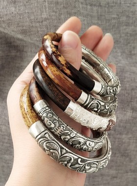 西藏999纯银管定制鸡血藤手镯