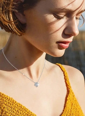 2025新款欧美风925银D色莫桑钻石流苏四叶草项链女经典百搭锁骨链