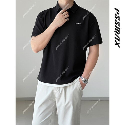 胖俗俗PSSMAX 夏季POLO衫男款2026新款老钱风翻领假两件短袖T恤男 - 图1