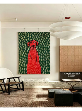 高级感纯手绘油画童趣小狗装饰画