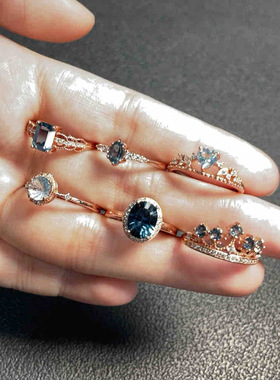 天然托帕石戒指女款925银镶嵌时尚饰品礼物送闺蜜送女友3133款