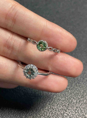 天然绿碧玺戒指女款925银镶嵌时尚百搭饰品礼物绿色活口3162款