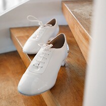 ADS (Small White Shoes) Latin Dance Shoes Adult Men White Dance Shoes Lacquered Leather Soft Bottom Ballroom
