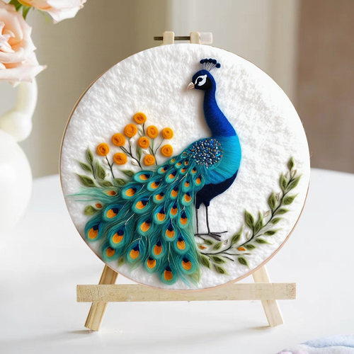 国风孔雀羊毛毡戳戳乐手工diy材料包制作生日礼物摆件装饰画挂件 - 图1