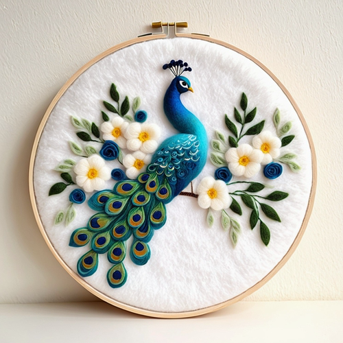 国风孔雀羊毛毡戳戳乐手工diy材料包制作生日礼物摆件装饰画挂件 - 图3