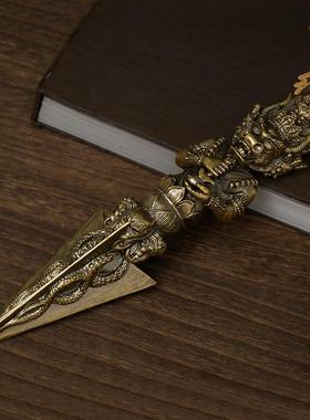 简修行大威德金刚像摆件大威德金刚橛手把件纯黄铜佛像复古杵原创