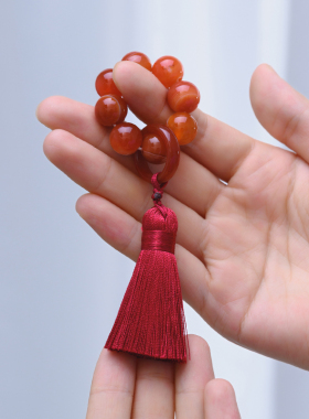 简修行红条纹玛瑙手捻手机链挂件