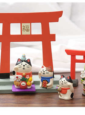 日式招财猫摆件招福摆件解压治愈可爱桌面摆件迷你车载装饰摆件