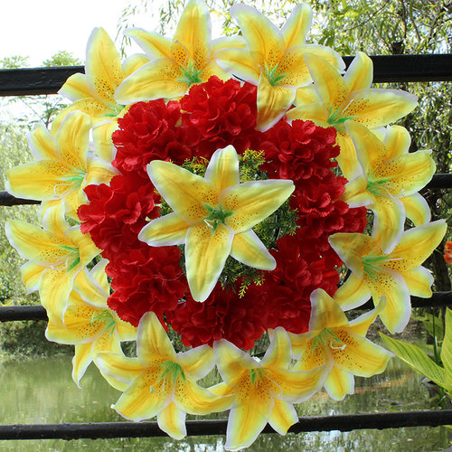 菊花圈50CM绢花环清明扫墓上坟用花祭祀假花公墓地摆放祭奠塑料花 - 图2