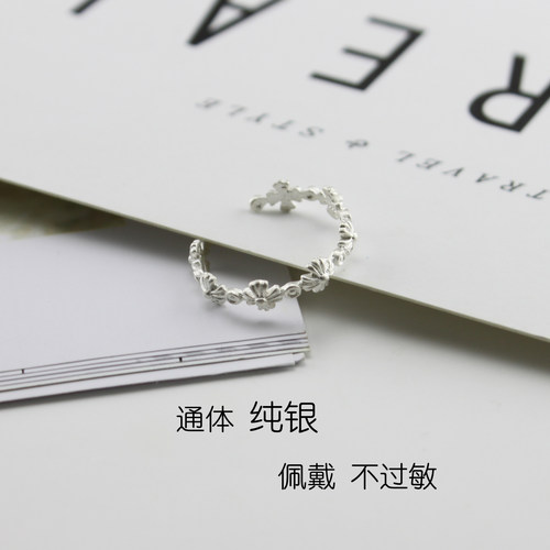 [集泰]小指关节辅戒花尾戒个性戒指s925纯银女简约森系可调节大小 - 图1