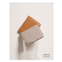 Missive Head Layer Bull Leather Brief Ultrathin Pure Color Short Lady Wallet Multifunction Genuine Leather Wallet Man