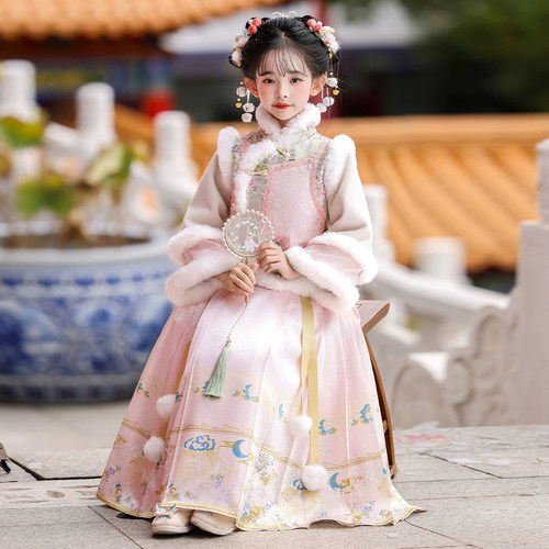 格格服女童汉服冬季加绒加厚古风唐装儿童秋冬装国风旗袍裙拜年服 - 图3