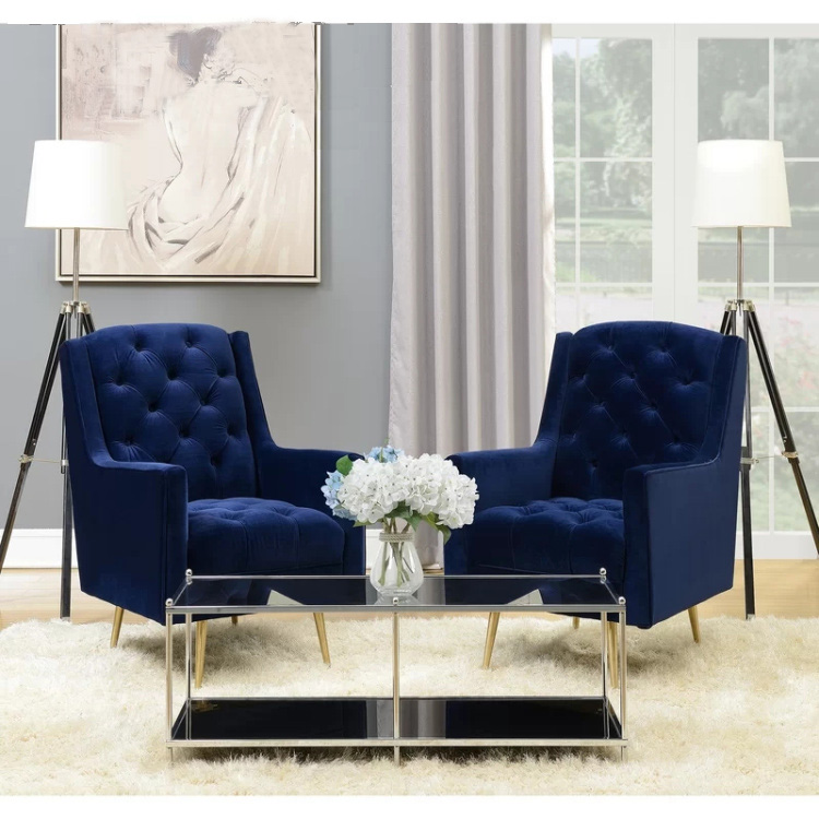 现货欧式新古典绒布单人沙发椅 简约客厅阳台布艺休闲沙发老虎椅