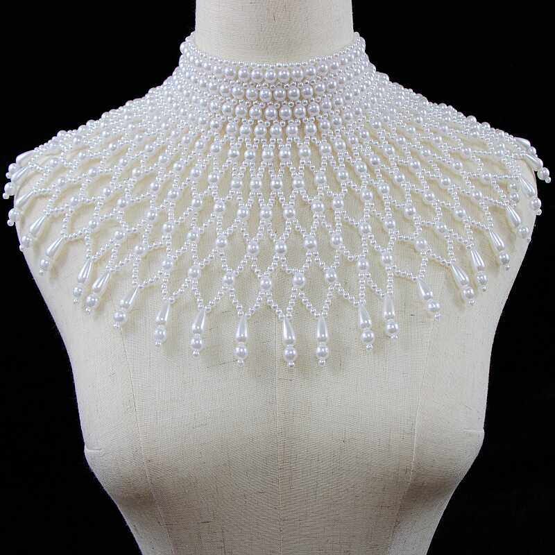 新款大网格珍珠小云肩时尚高领项链假领子女百搭礼服披肩假娃娃领,淘宝优惠券,粉丝福利购,淘宝优惠卷