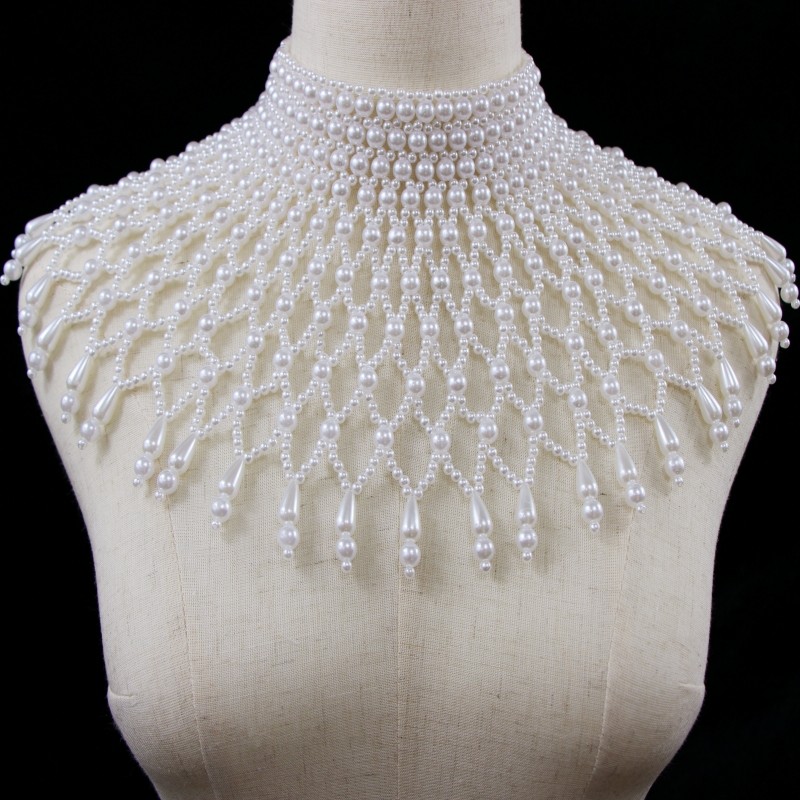 新款大网格珍珠小云肩时尚高领项链假领子女百搭礼服披肩假娃娃领,淘宝优惠券,粉丝福利购,淘宝优惠卷