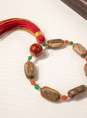 民族风沉香沙金木质手链