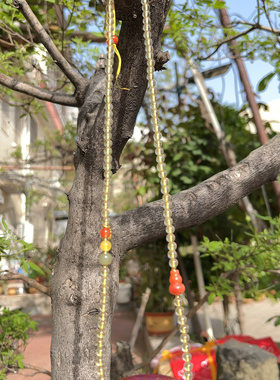 天然无烧红宝石桶珠转运珠天珠项链搭配天然黄水晶南红蜜蜡青金石