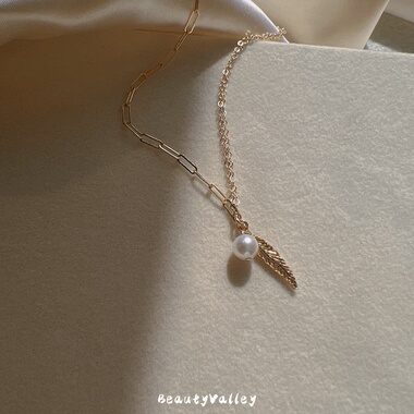 B.V原创美国进口14K包金百搭天使之翼枫叶天然珍珠独家气质手链女